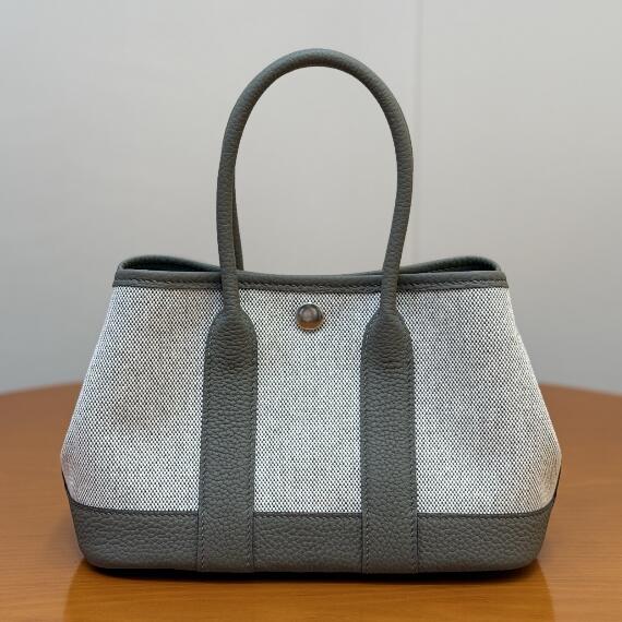 【エルメス HERMES】ガーデンパーティーミニ 23 ハンドバッグ グレー/シルバー金具（100％マシン）